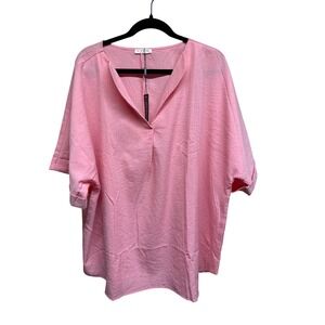 New IN VOLAND Pink V Neck Short Sleeve Top Plus Size 24W Lightweight